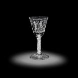 A very rare Dutch stipple-engraved opaque twist 'Friendship' glass by David Wolff, circa 1770
