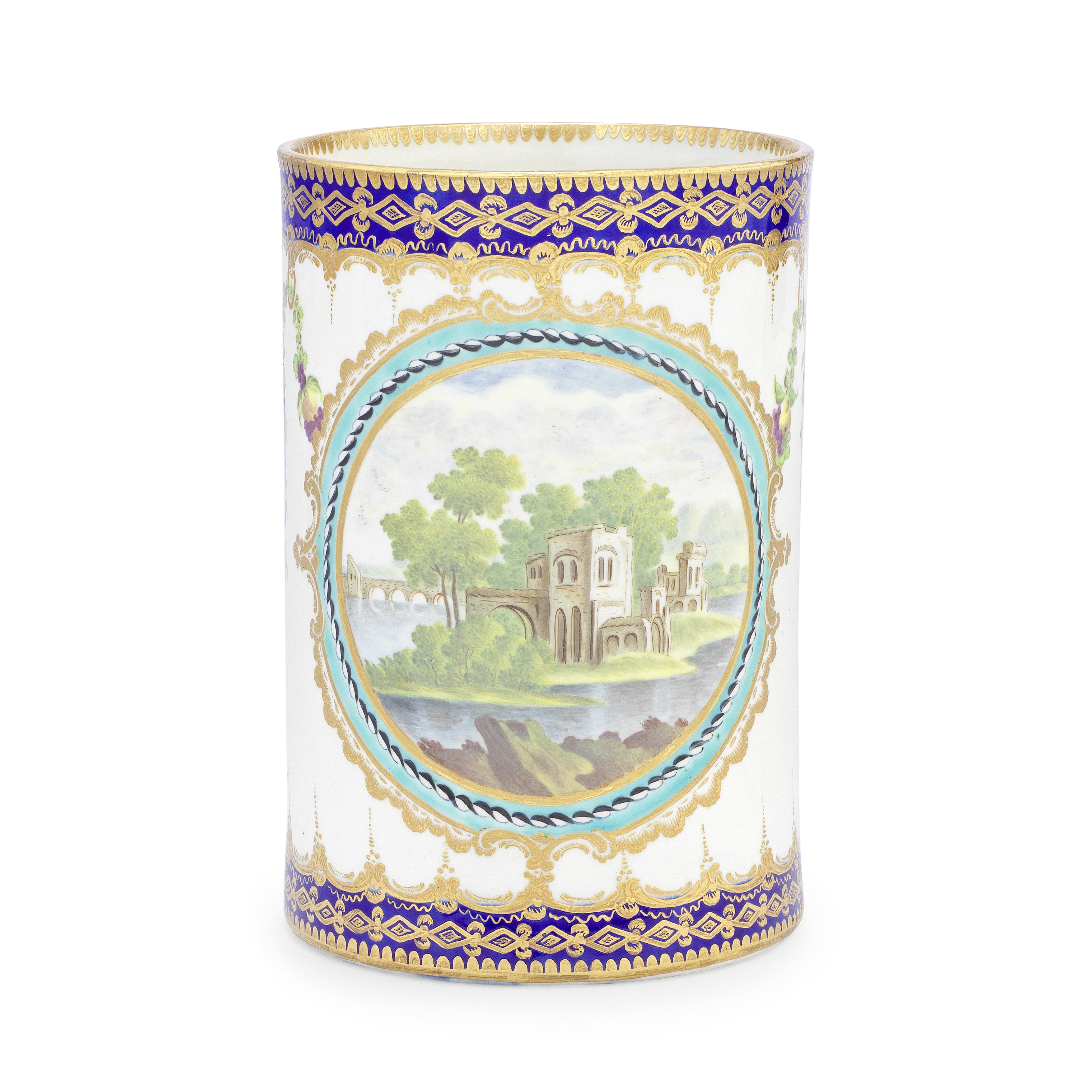 A Worcester cylindrical mug, circa 1780