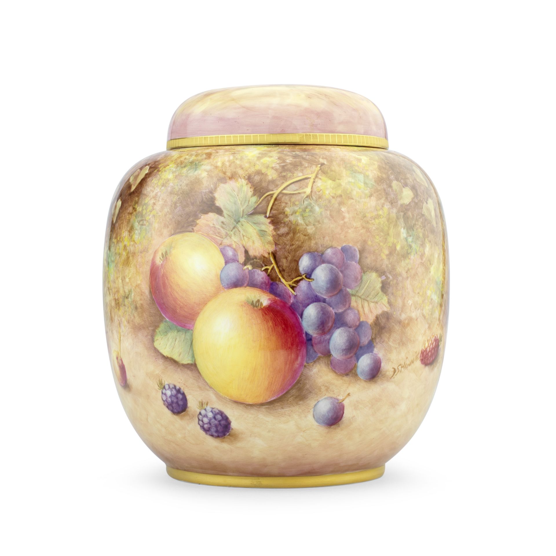 A Royal Worcester 'Painted Fruit' ginger jar and cover by Derek Shinnie, circa 1970