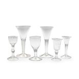 Six various wine glasses, mid-18th century