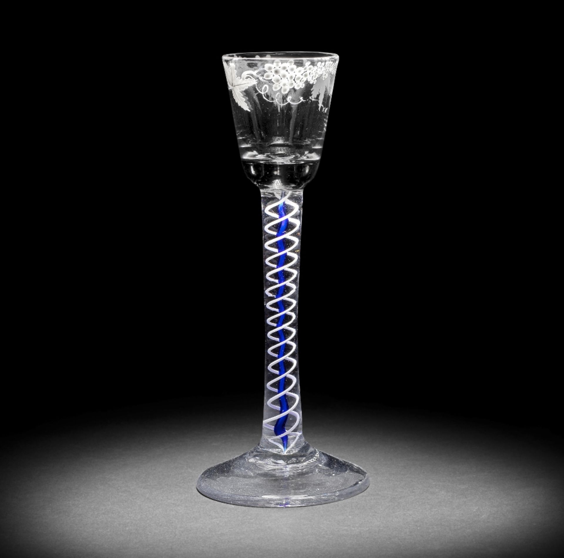 A very rare Beilby enamelled colour twist cordial glass, circa 1765-70 - Image 2 of 2