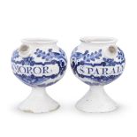 A pair of London delftware apothecary syrup jars, circa 1700-20