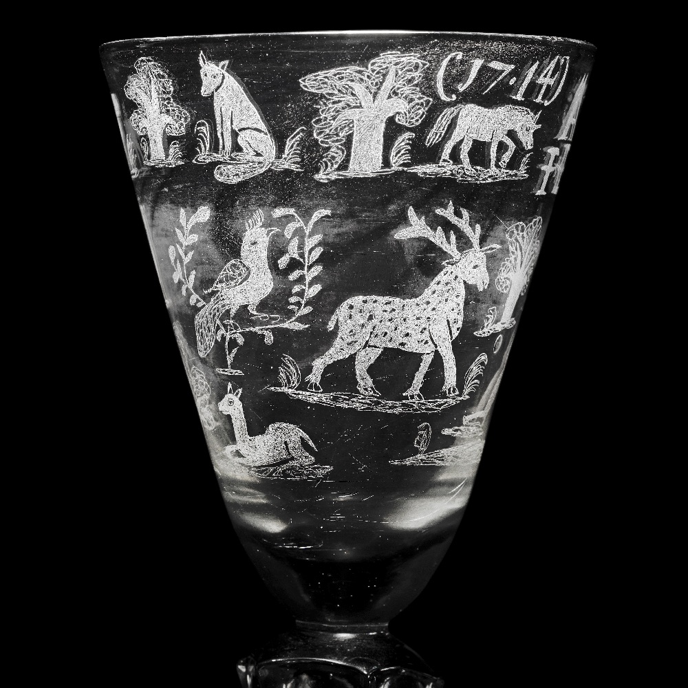 A highly important engraved 'Adam and Eve' marriage goblet, dated 1714 - Image 5 of 5
