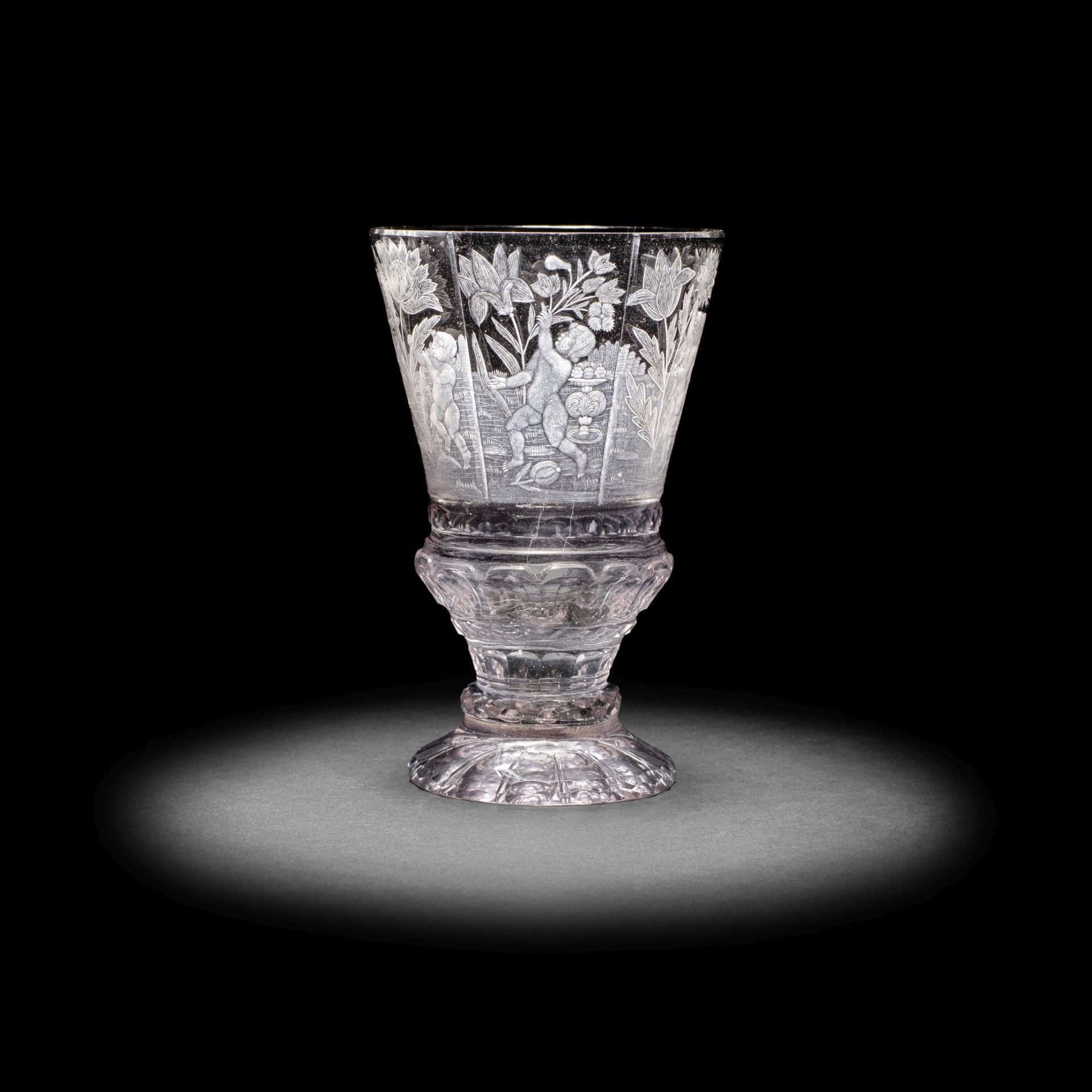 A fine and rare Silesian engraved footed beaker, Hermsdorf, circa 1725