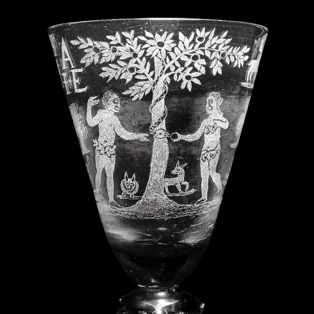 A highly important engraved 'Adam and Eve' marriage goblet, dated 1714 - Image 4 of 5