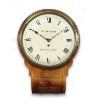 An early 19th Century mahogany drop dial wall timepiece with 12-inch painted wooden dial Copeland...