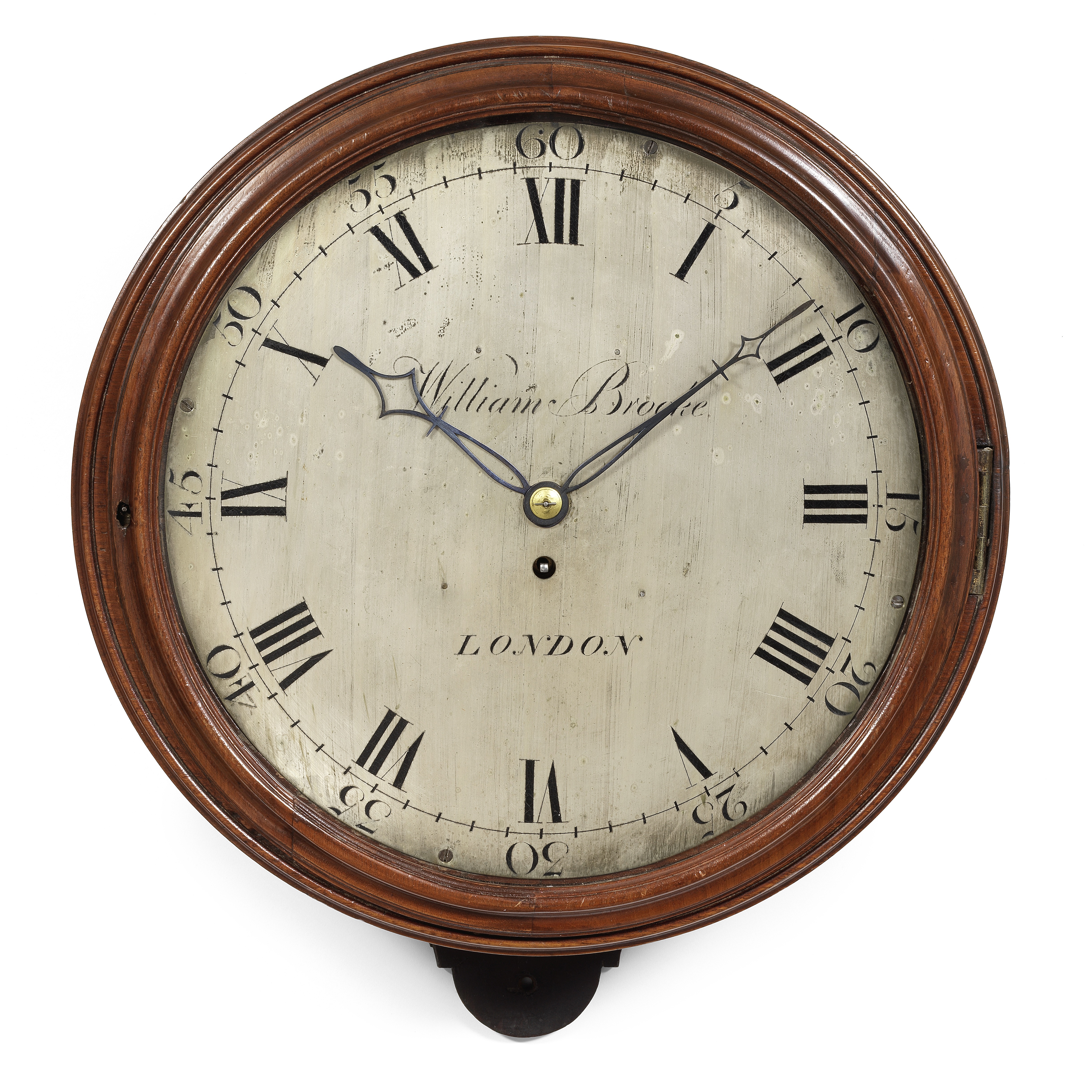 A late 18th Century mahogany wall timepiece with 14-inch silvered dial and wooden bezel William B...