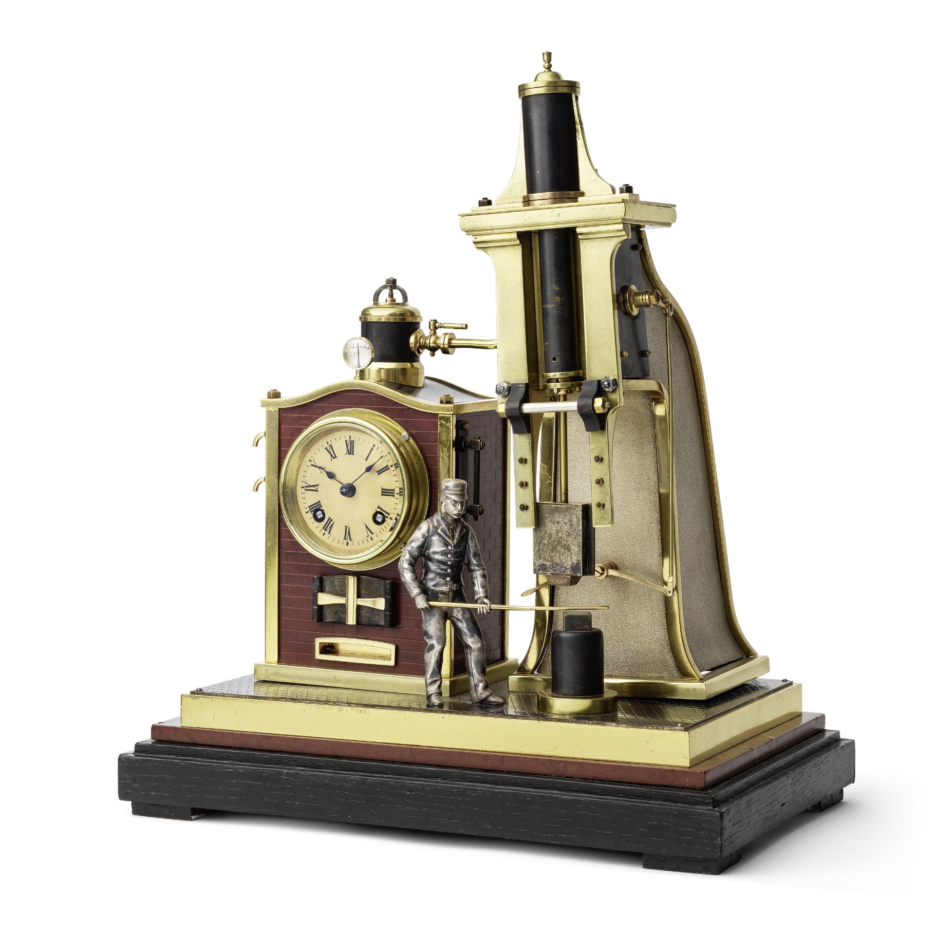 A very rare late 19th century French industrial automata 'steam hammer' novelty clock. 'The Found...