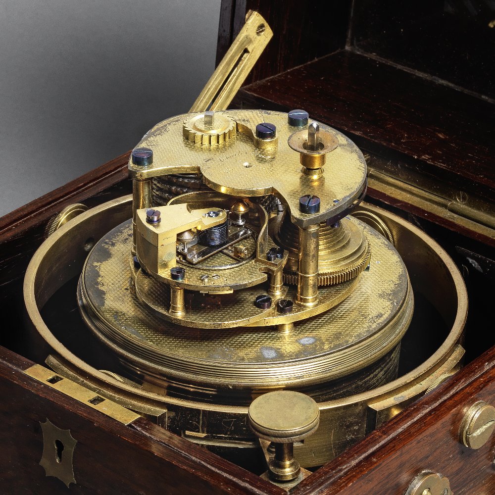 A rare and impressive late 19th century brass-bound rosewood eight-day marine chronometer with mi... - Image 2 of 2
