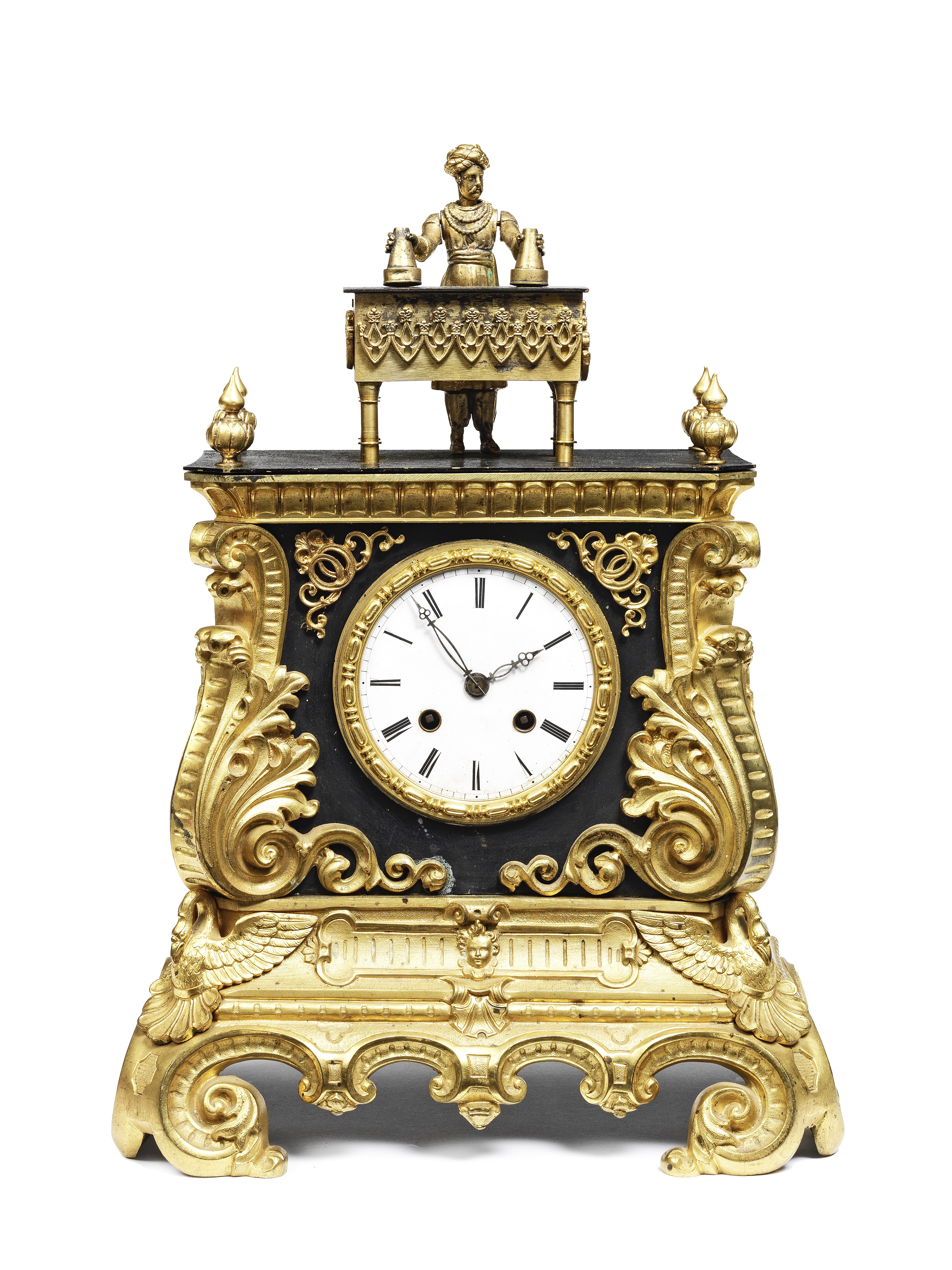 A rare second half of the 19th century automata novelty mystery 'Magician' mantel clock The cloc...