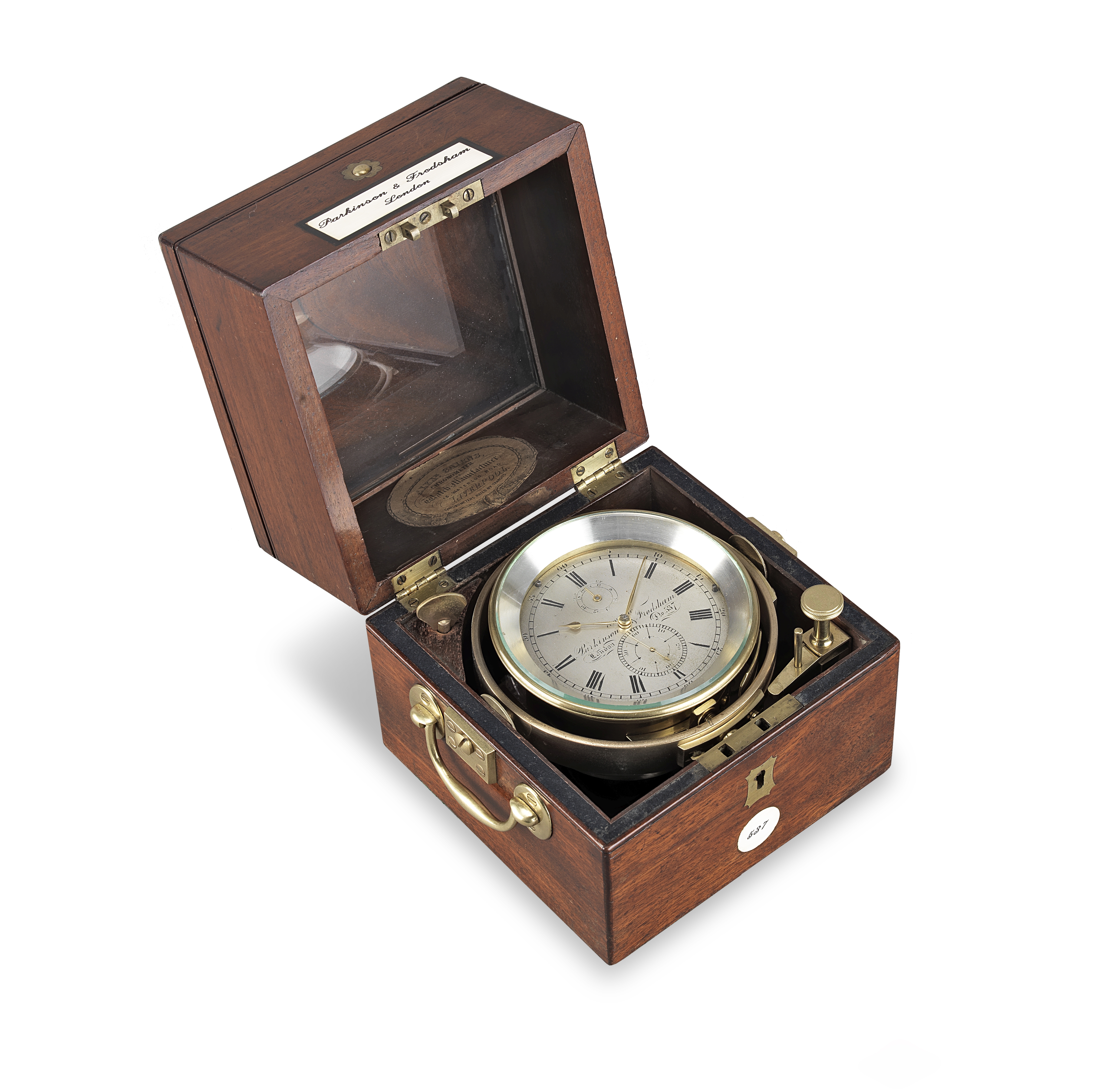 A 19th century two day mahogany marine chronometer Signed 'Eleve de' Parkinson & Frodsham London...