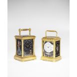 A fine and rare late 19th Century French engraved Gorge carriage clock with reverse-painted glass...