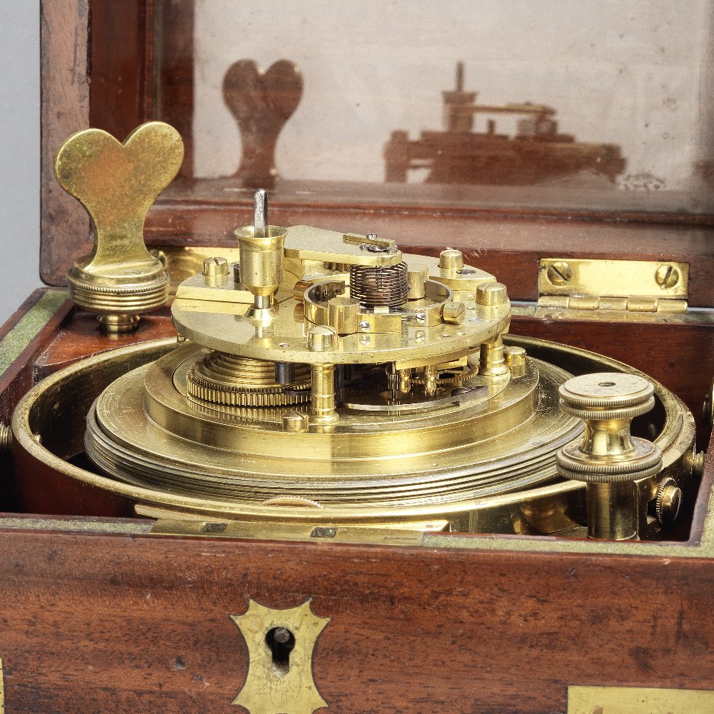 A fine and very rare unique mid-19th century brass-bound mahogany two-day marine chronometer with... - Image 2 of 2