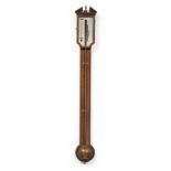 A good late 18th century chequer-strung mahogany stick barometer Joshua Cox, London