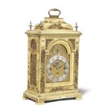 An 18th century and later quarter chiming table clock with Chinoiserie decoration on a cream grou...