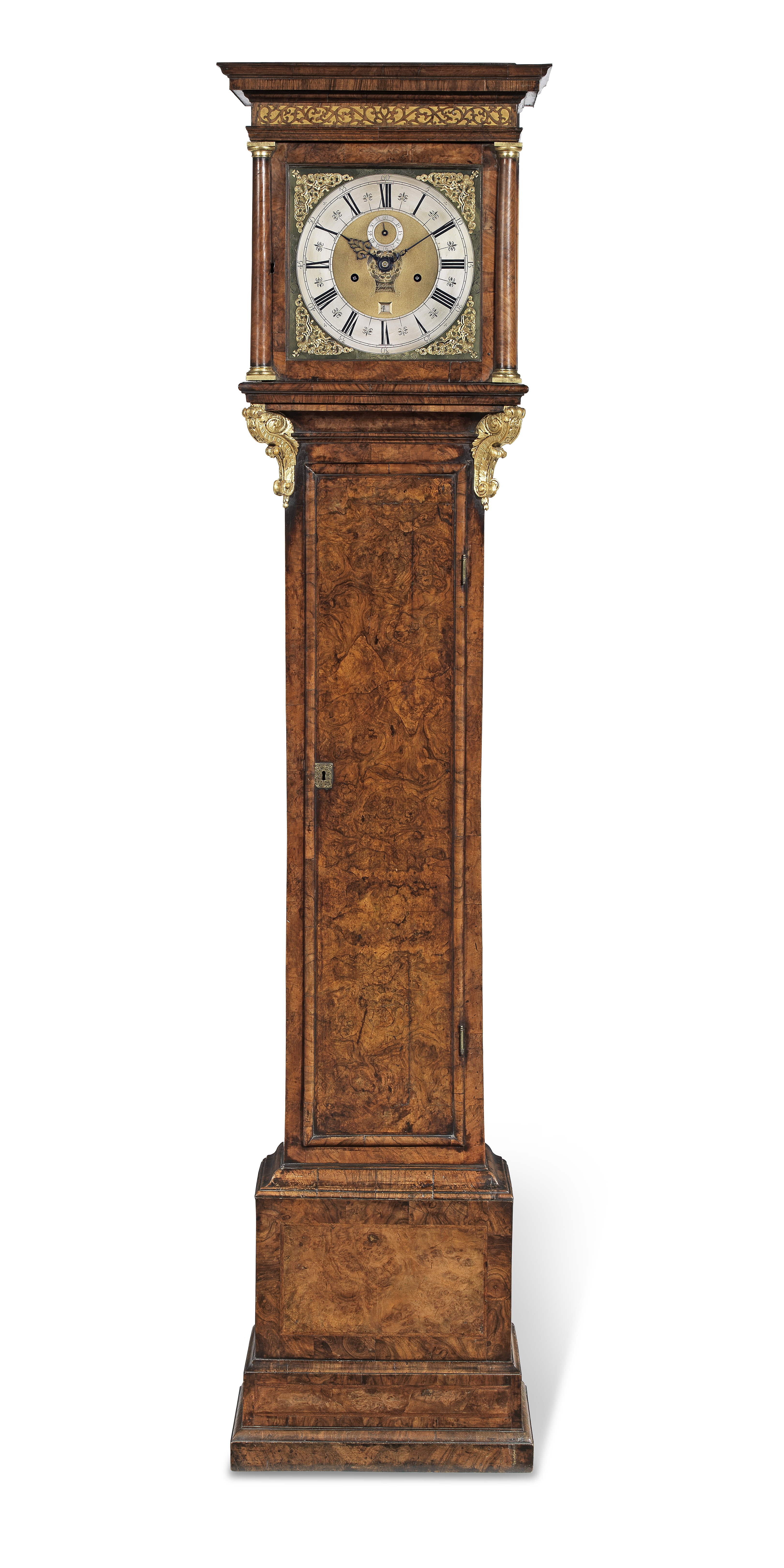 A FINE EARLY 18TH CENTURY FEATHERBANDED BURR WALNUT LONGCASE CLOCK OF ONE MONTH DURATION Alexande...