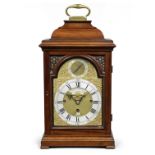 A second half of the 18th century mahogany quarter chiming table clock with seven-pillar movement...
