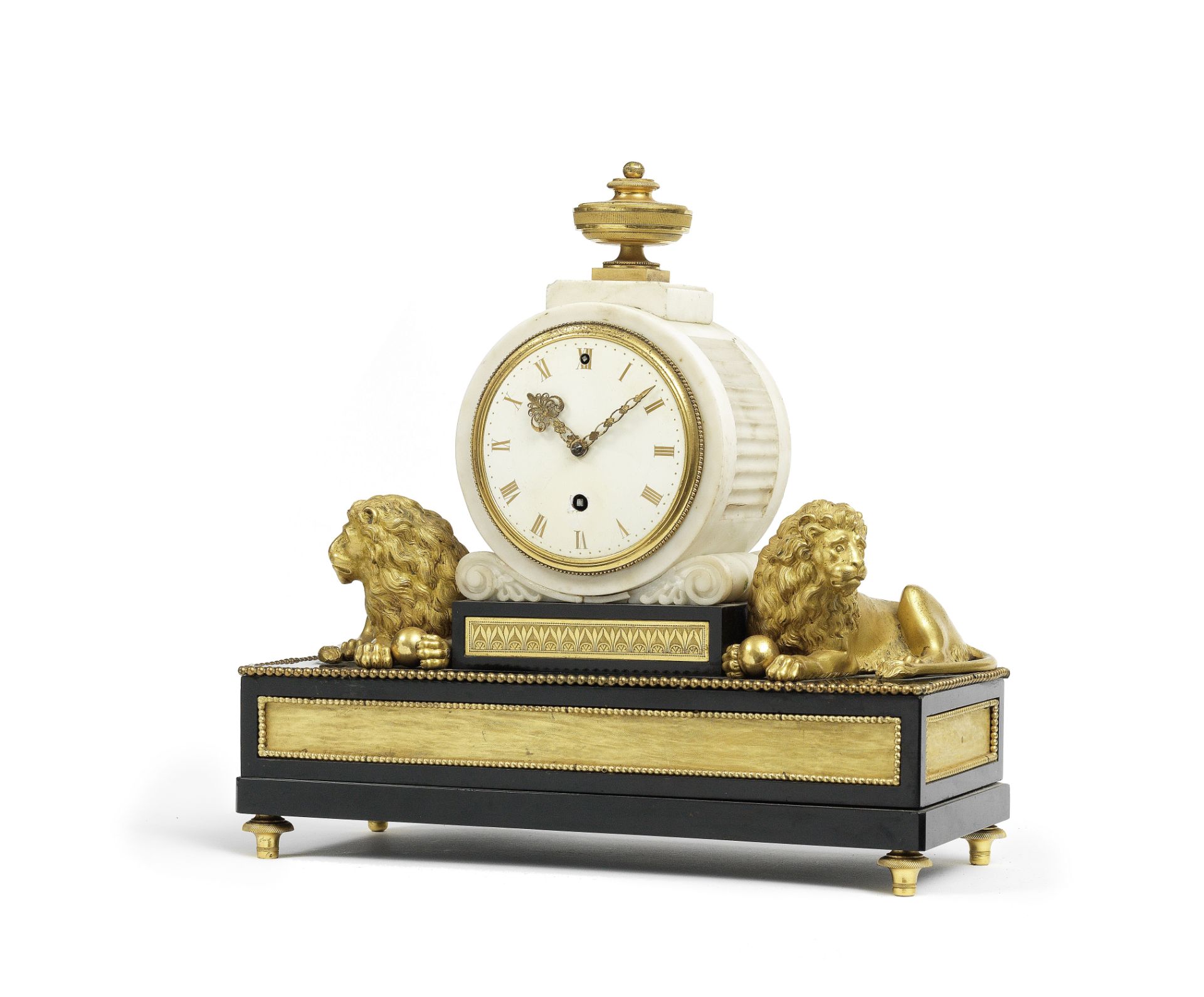 A good early 19th century ormolu-mounted marble and slate mantel timepiece with Royal provenance....