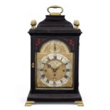 A mid-18th century ebonised table clock with quarter chime on ten bells and hammers Benjamin Shuc...