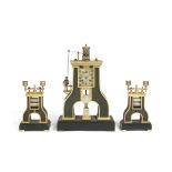 A rare late 19th century French gilt and patinated brass automata Industrial steam hammer clock g...