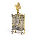 A rare early 19th century continental miniature gilt brass timepiece with skeletonised movement U...