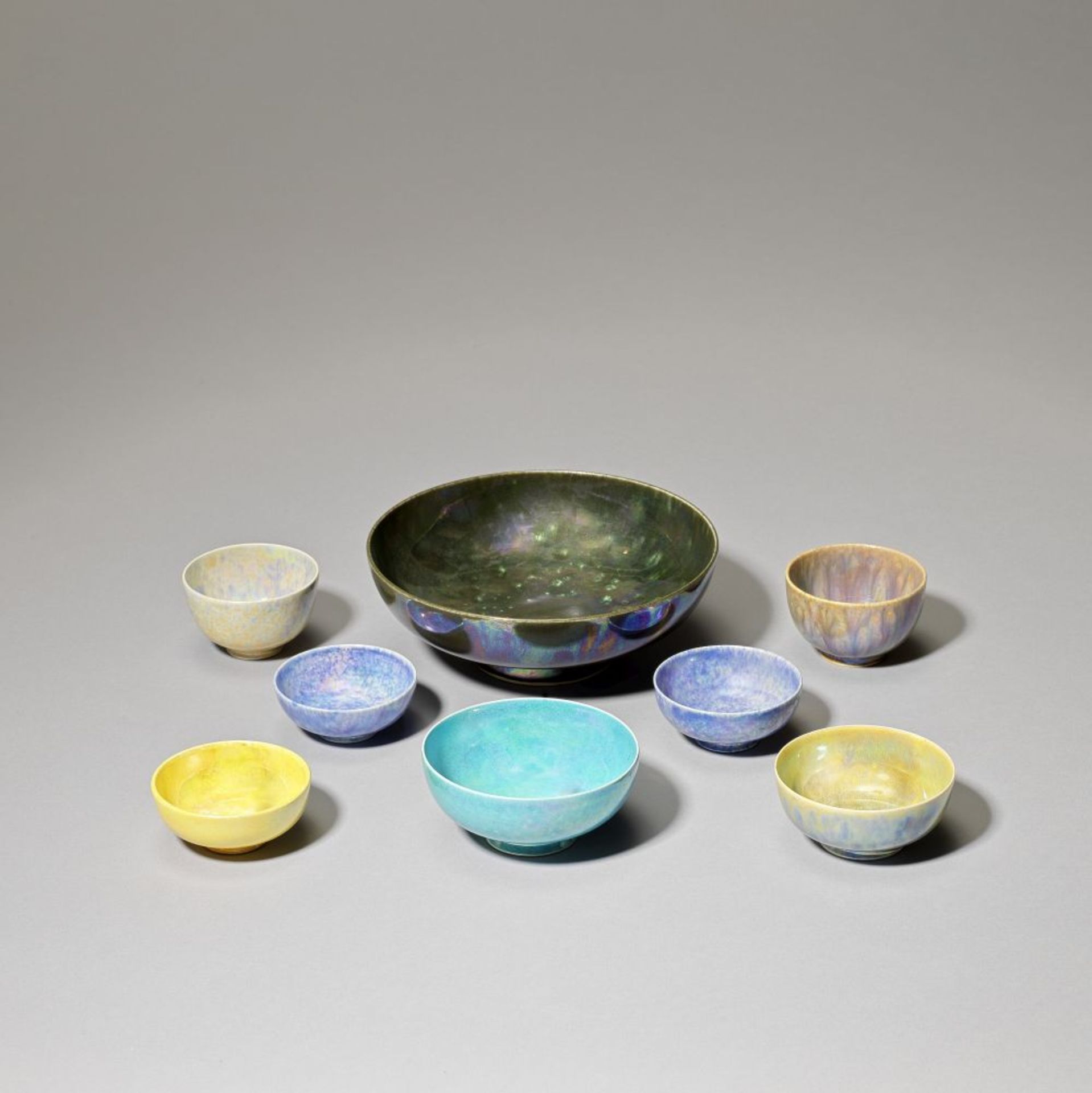 Ruskin Pottery Group of eight small bowls, circa 1920