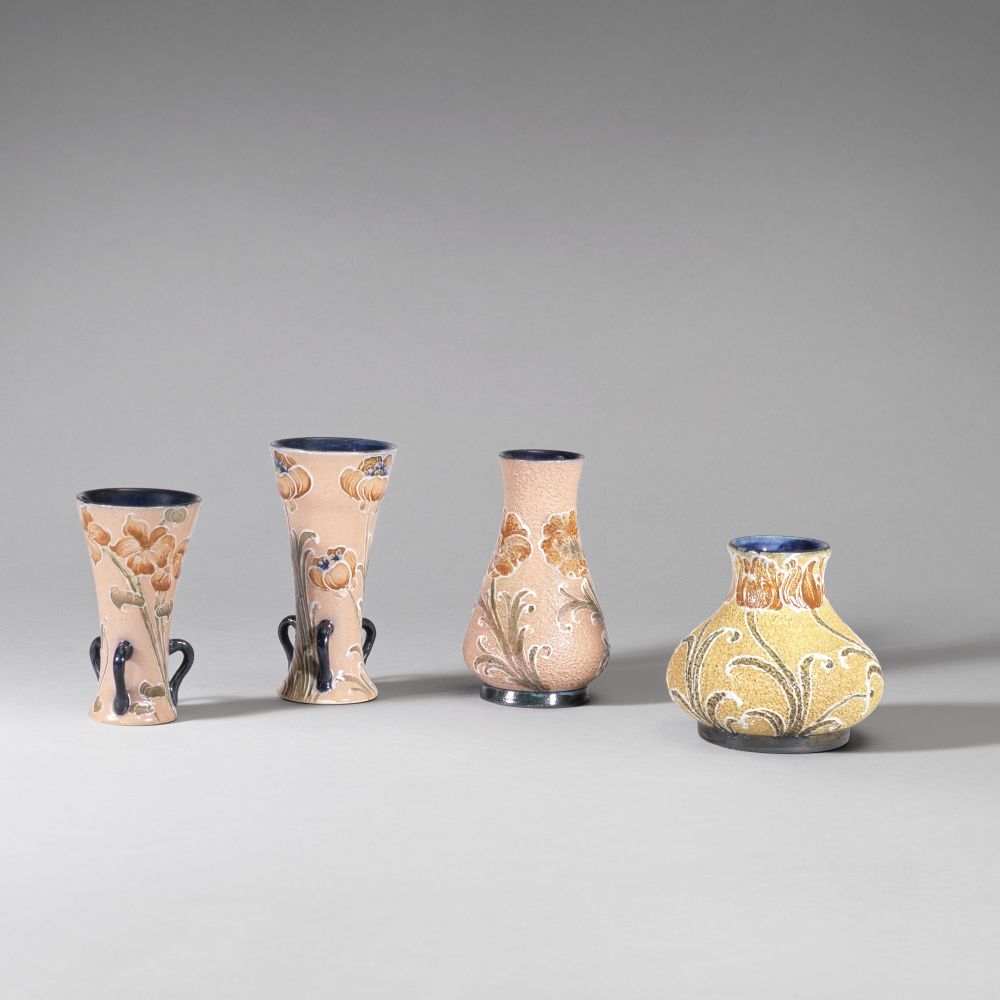 William Moorcroft for Macintyre Four 'Florian Ware' miniature vases, circa 1905