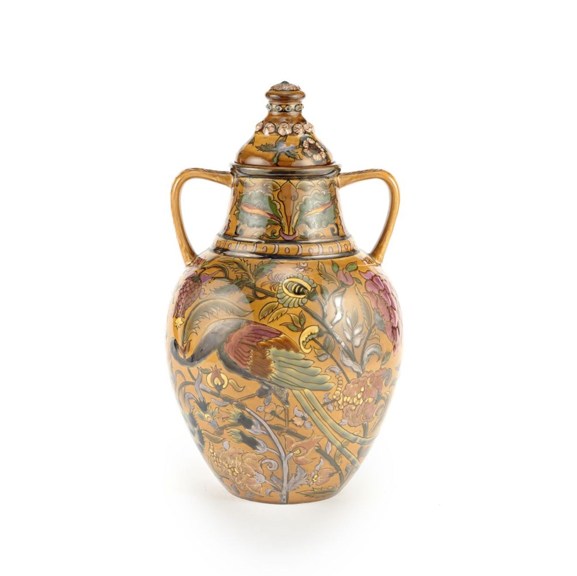 Zsolnay Two-handled vase and cover, 1883