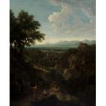 Attributed to Gaspard Dughet, called Gaspard Poussin (Rome 1615-1675) A mountainous landscape wit...