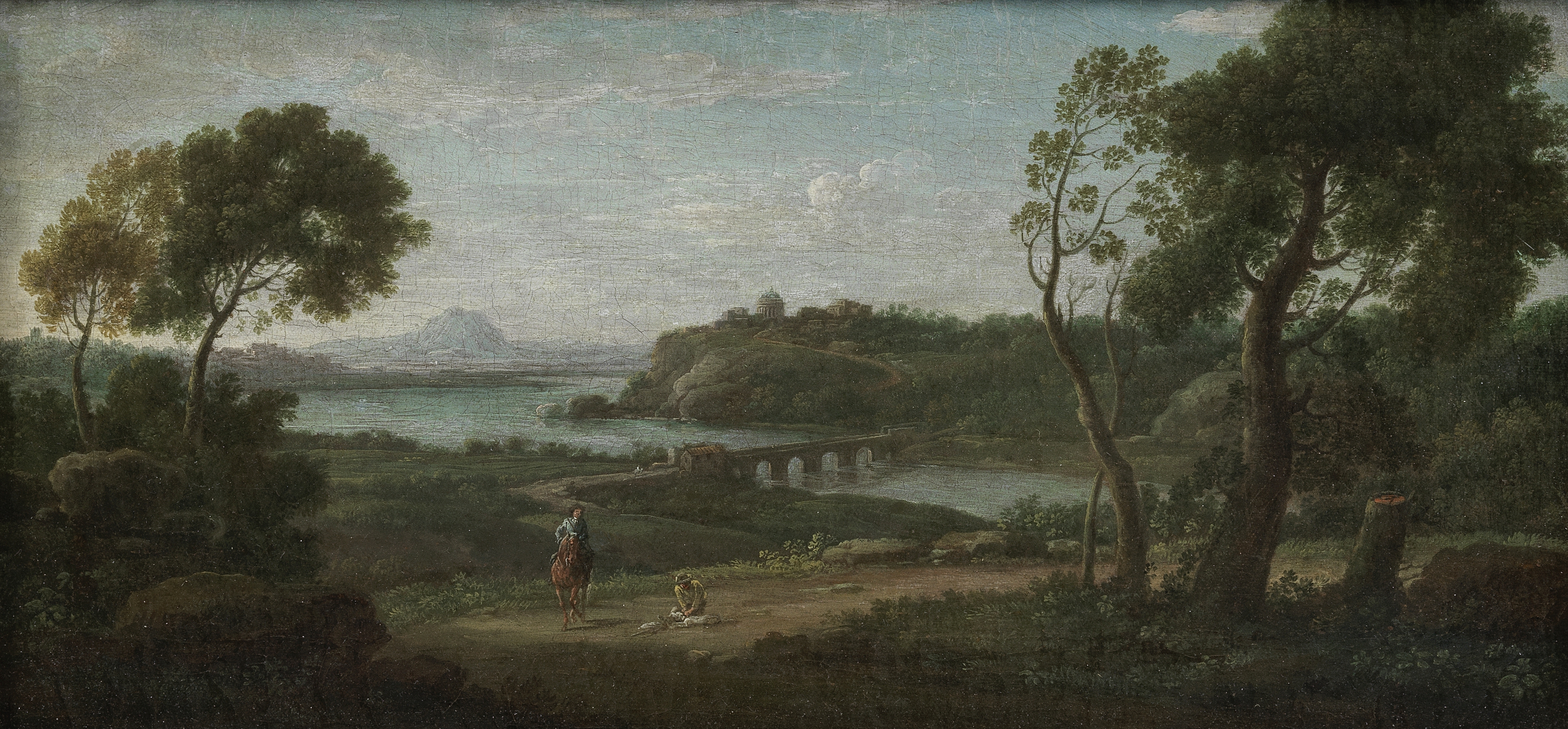 Hendrick Frans van Lint (Antwerp 1684-1763 Rome) An extensive river landscape with travellers on ...