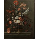J.S. Bernard (active France, 1657-1667) A still life of roses, carnations, lilies and other flowe...