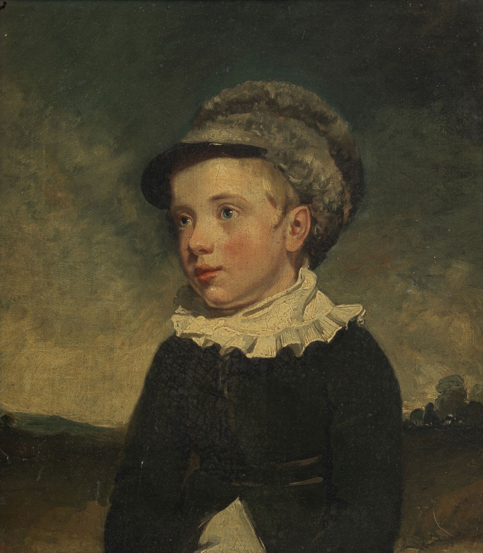 Swiss School, early 19th Century Portrait of a young boy in a landscape