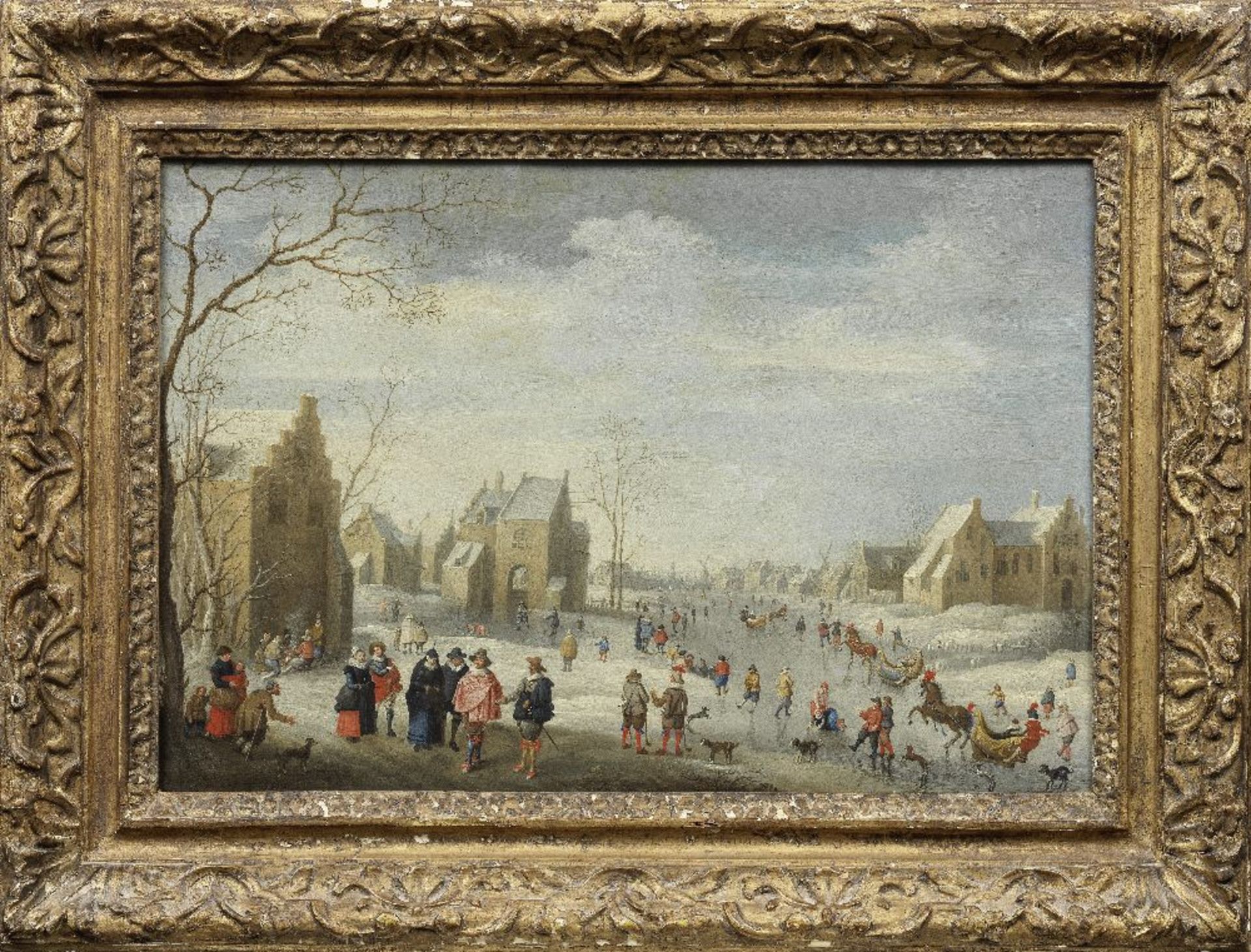 After Joost Cornelisz. Droochsloot, 18th Century A winter landscape with figures skating on a fro... - Bild 2 aus 3