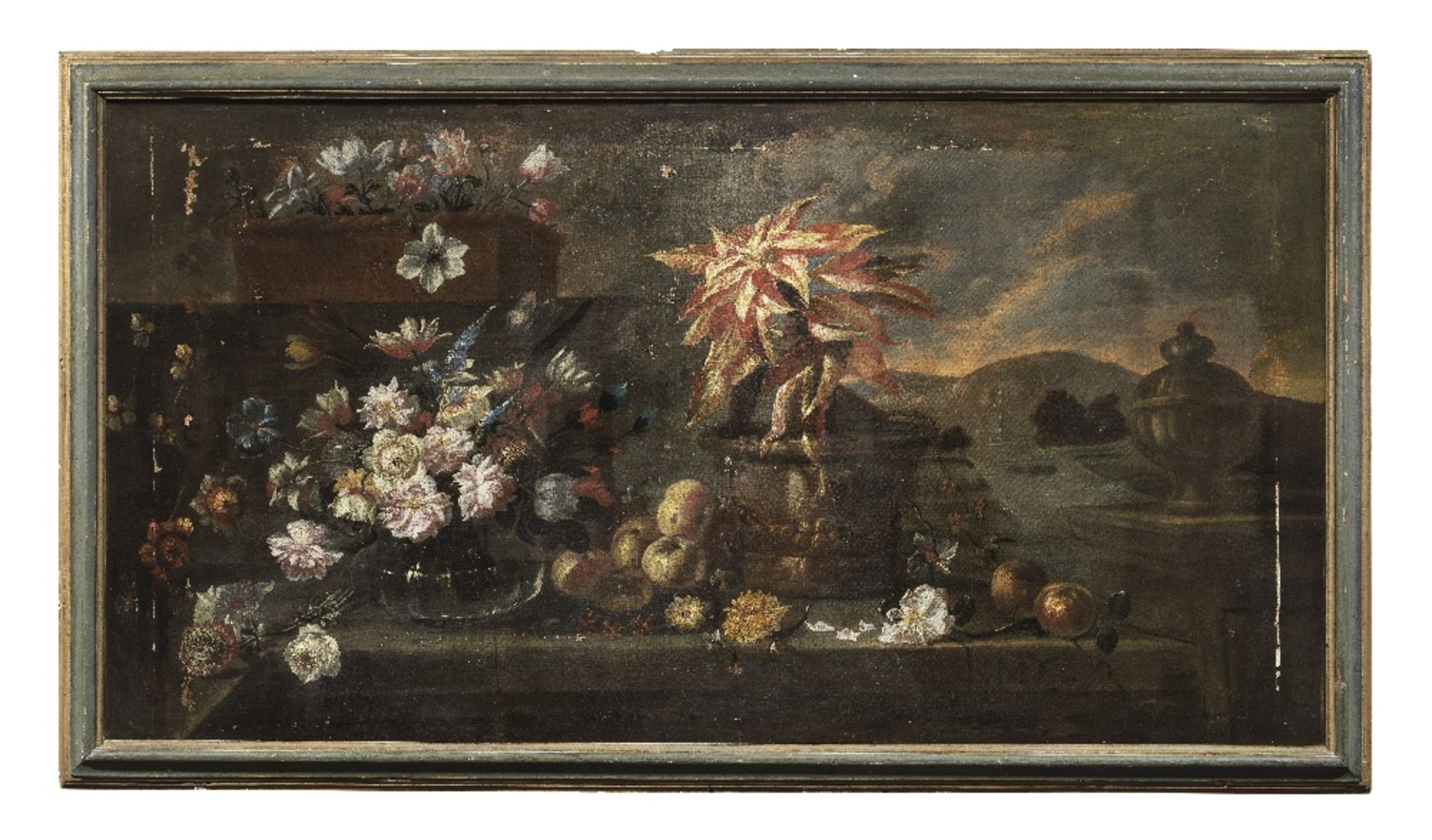 Neapolitan School, 17th Century Flowers in a glass vase with a potted amaranthus tricolour with f... - Image 2 of 3