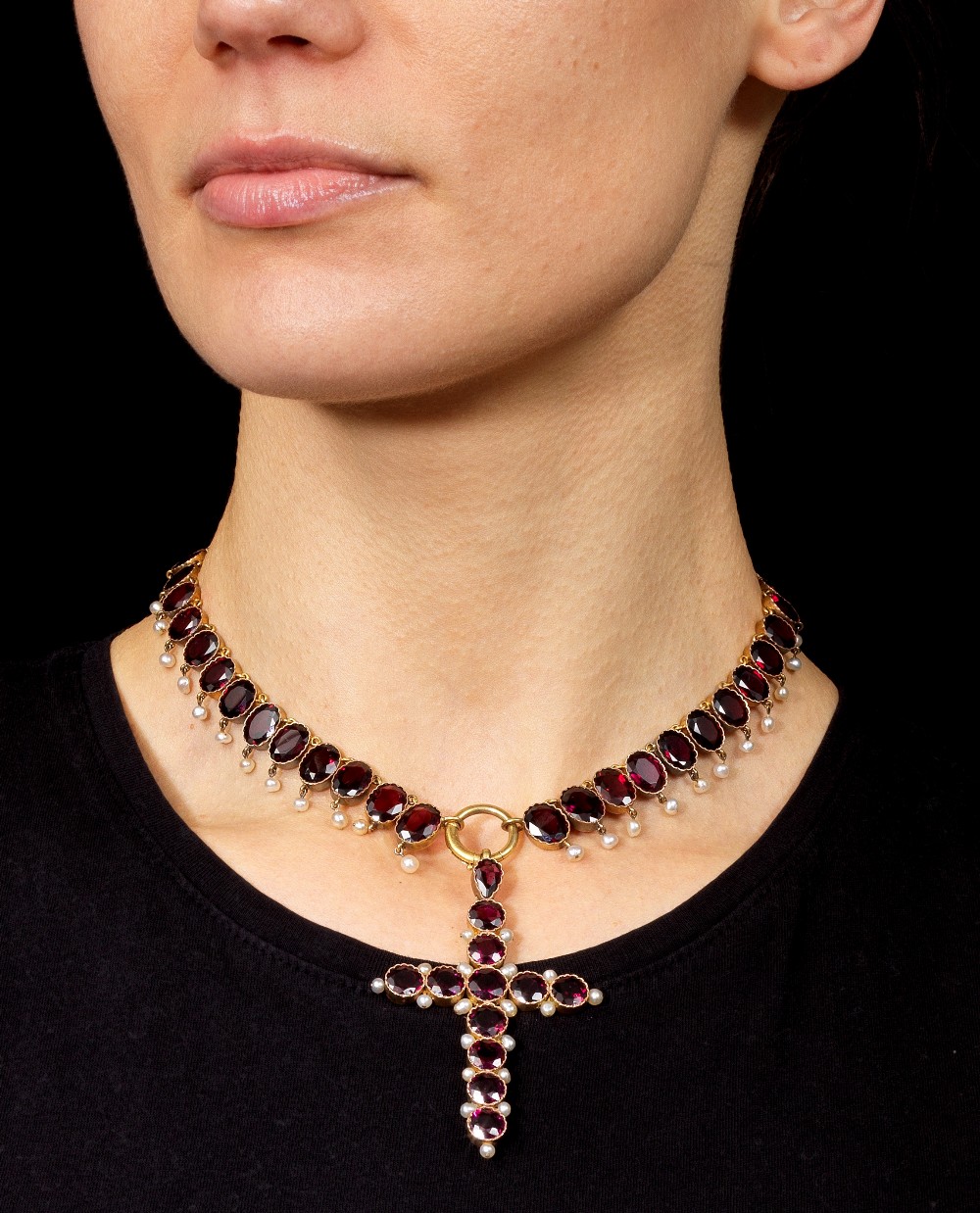 GARNET AND SEED PEARL NECKLACE, CIRCA 1870 - Image 2 of 2