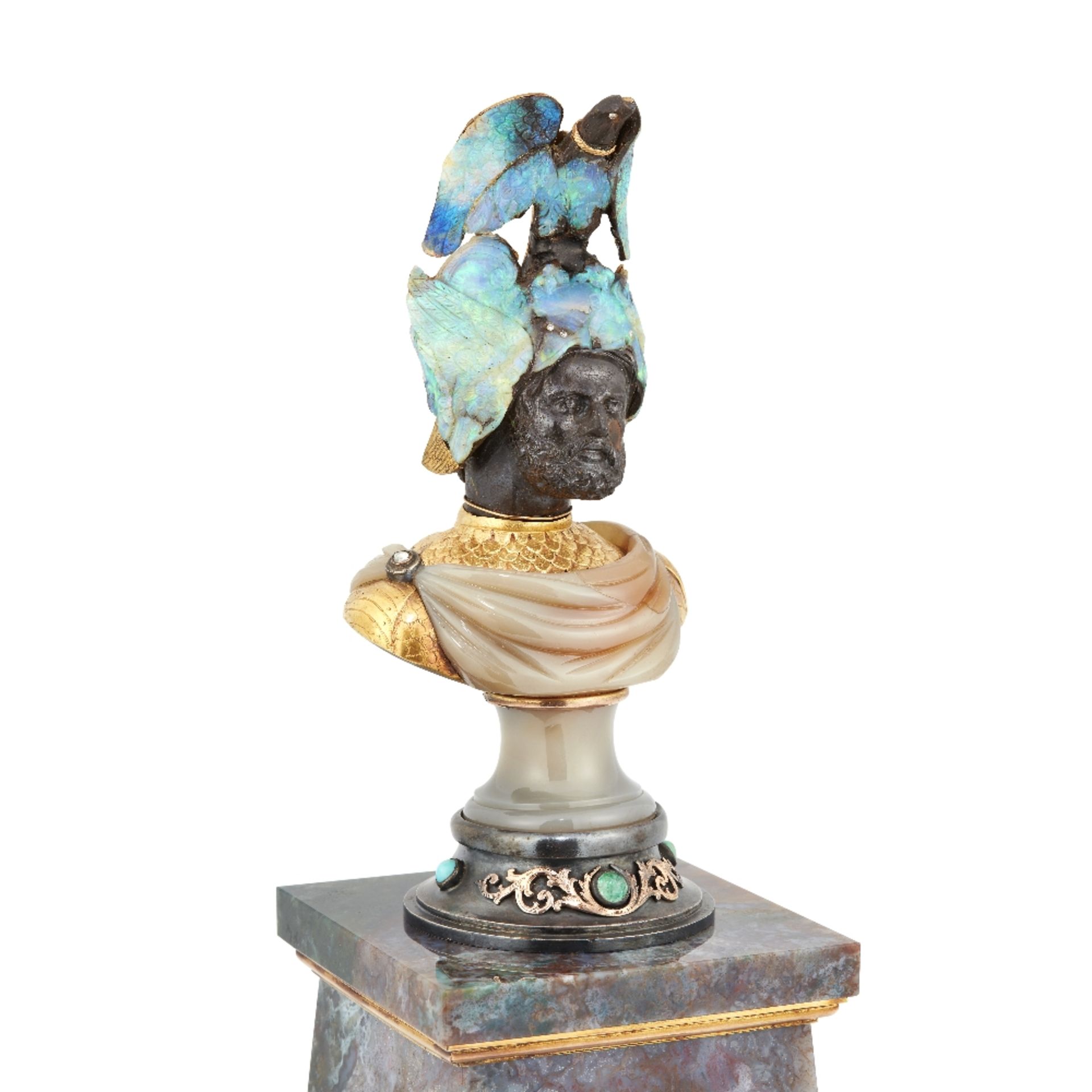 WILHELM SCHMIDT: AN EXCEPTIONAL BOULDER OPAL, GEM-SET AND HARDSTONE BUST, CIRCA 1890 - Image 3 of 32