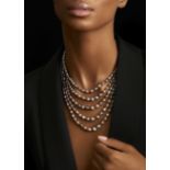 FIVE-STRAND NATURAL PEARL NECKLACE WITH DIAMOND CLASP