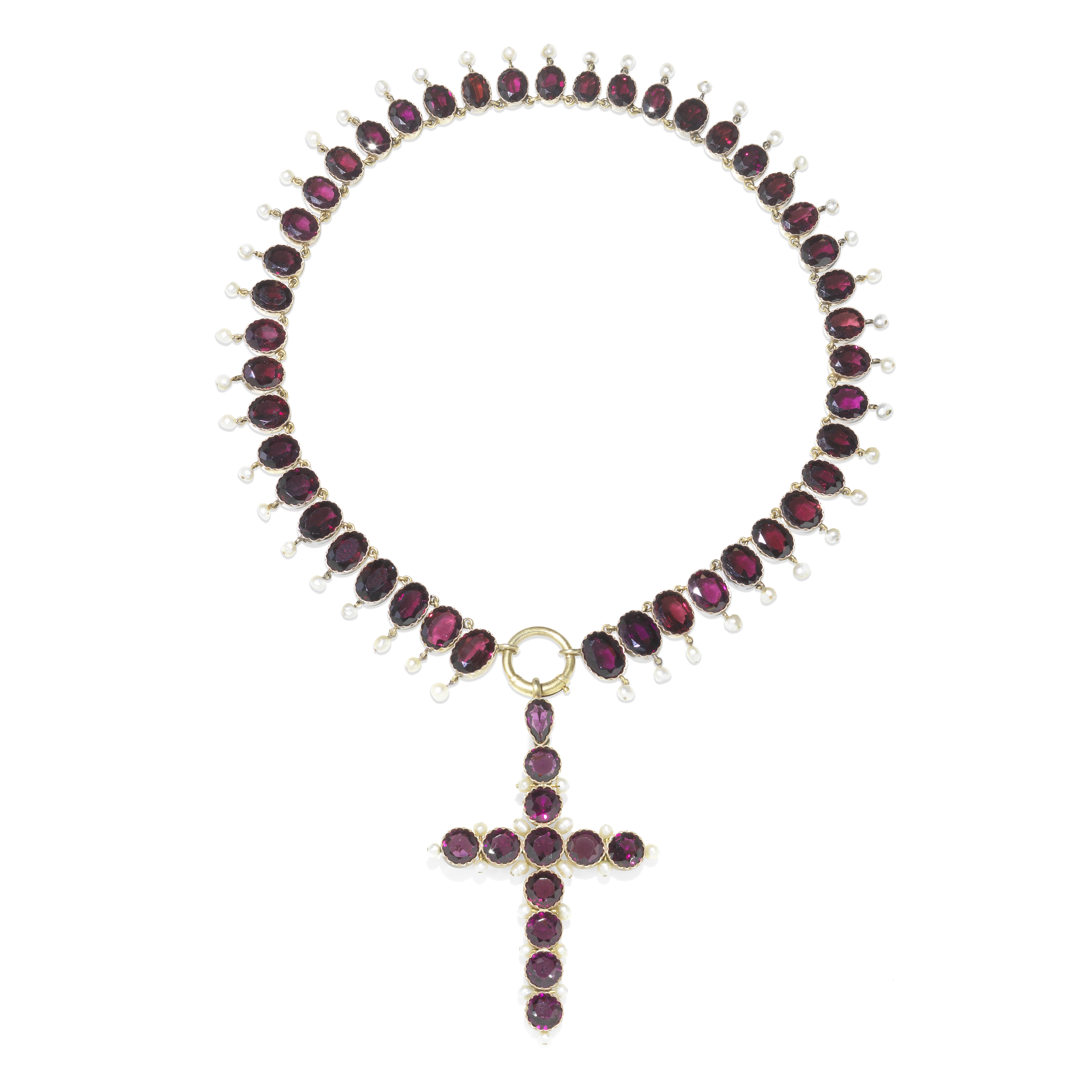 GARNET AND SEED PEARL NECKLACE, CIRCA 1870