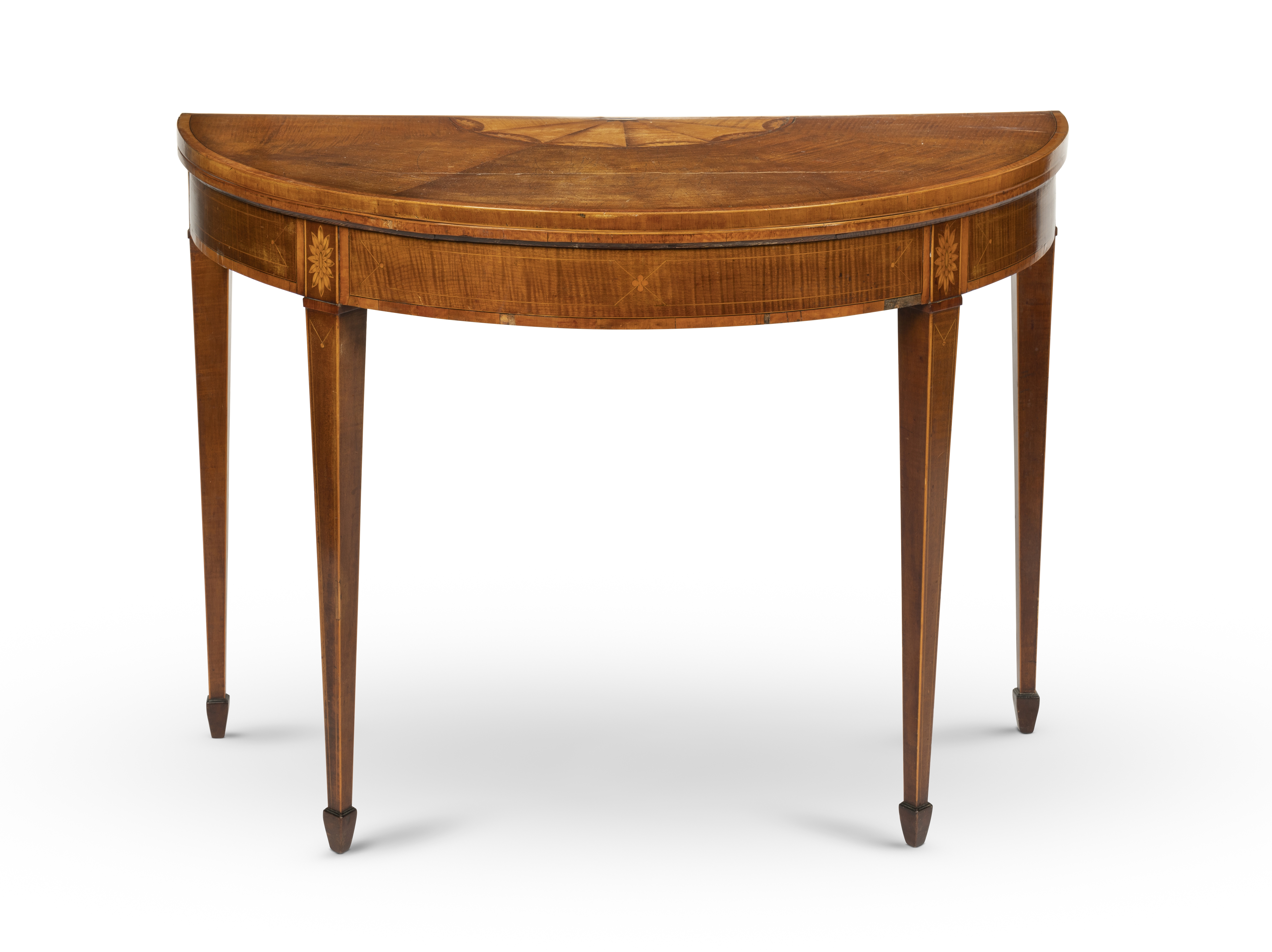 A George III harewood and satinwood banded card-table