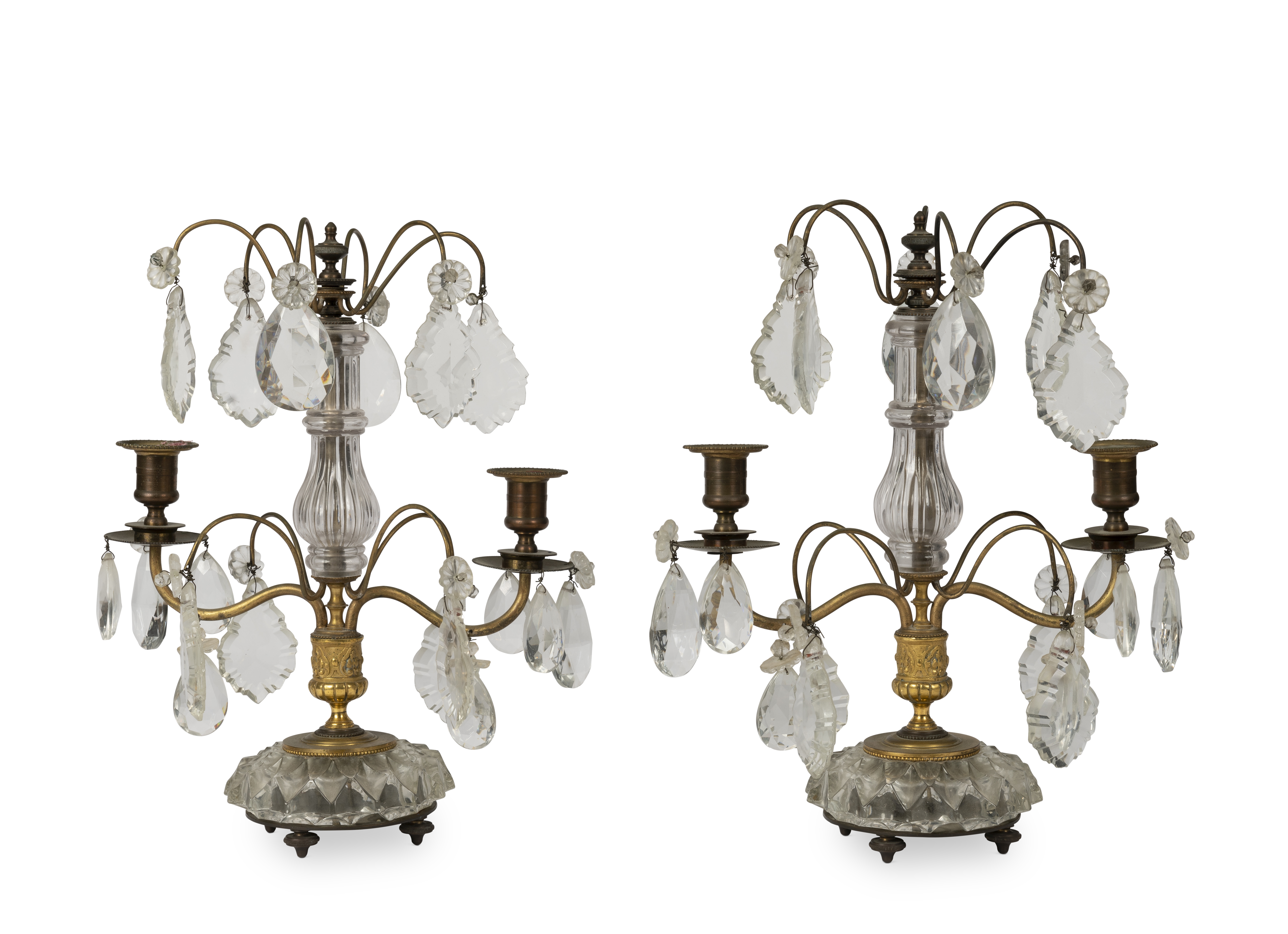 A pair of moulded glass and cut-glass twin-branch candelabra 19th century (2)