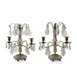 A pair of moulded glass and cut-glass twin-branch candelabra 19th century (2)