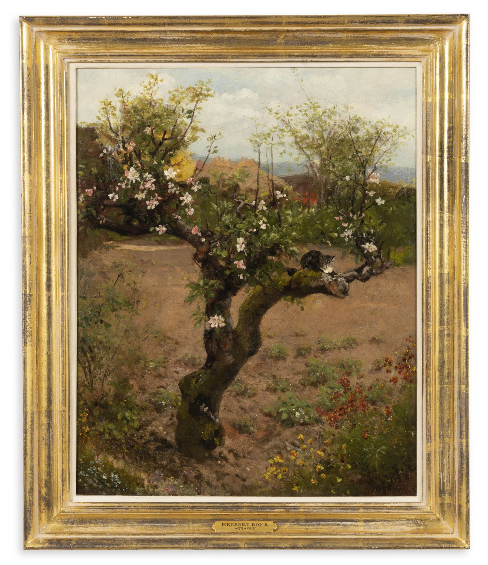 HERBERT ALFRED BONE (1854-1932) A cat in an apple tree