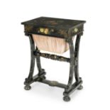 A Victorian black lacquered rectangular work-table