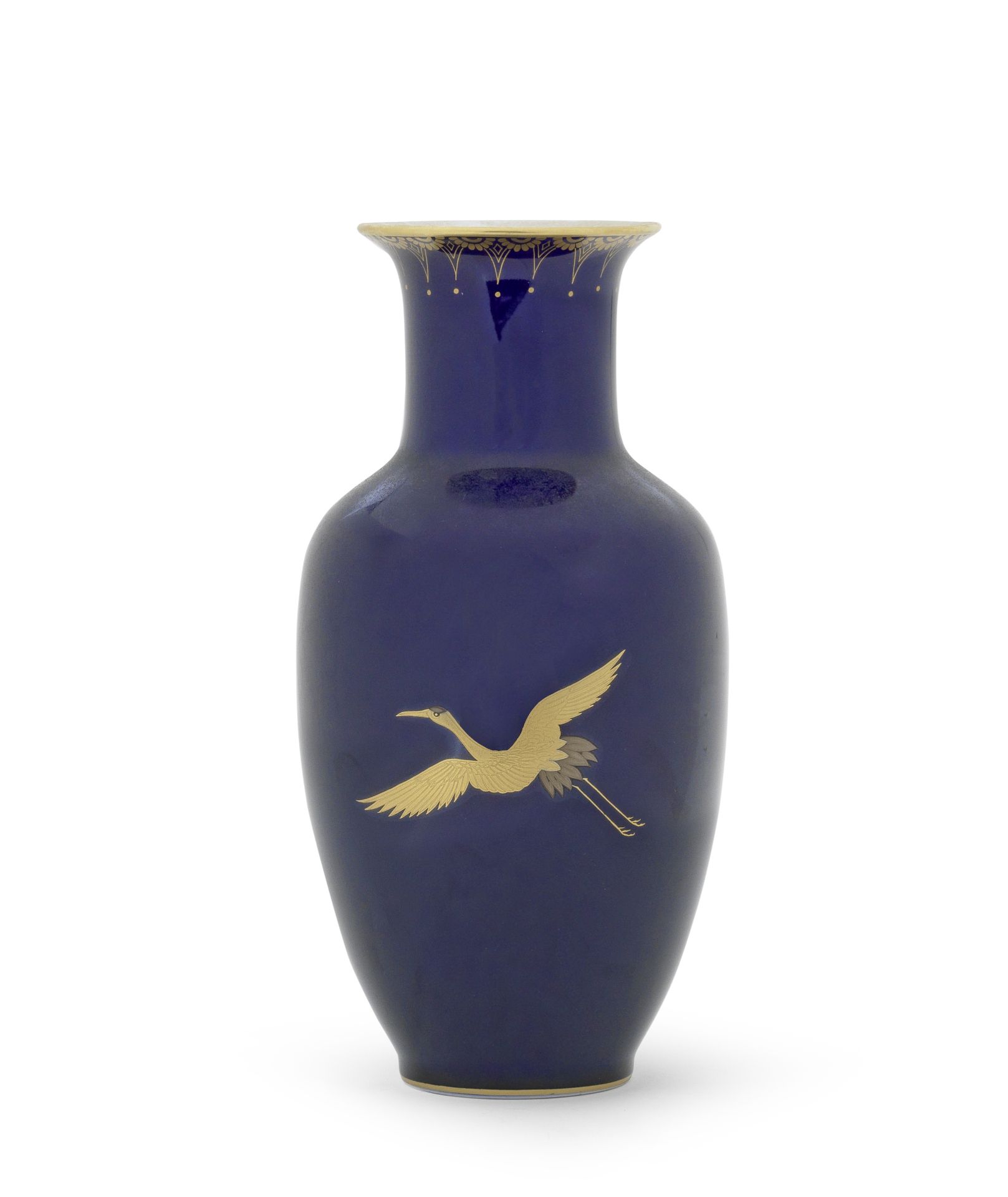 A Japanese blue and gilt-decorated 'crane' vase