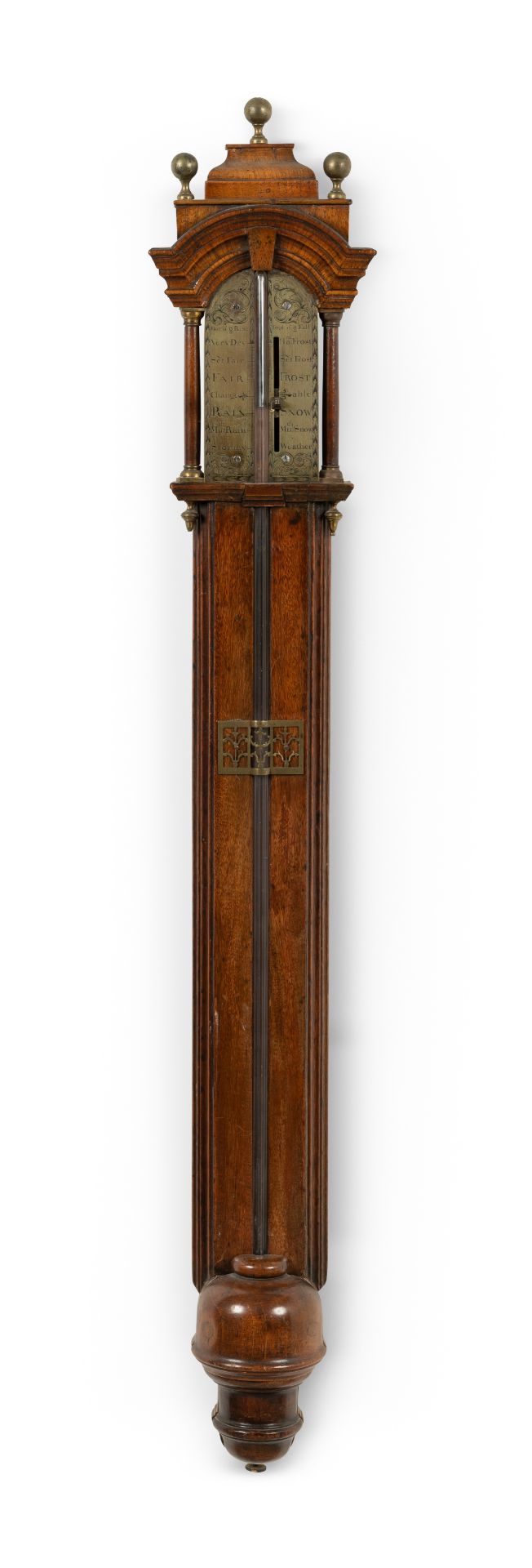 An early 18th century walnut stick barometer