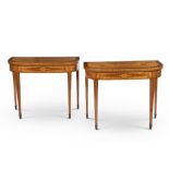 A pair of George III satinwood, harewood and later marquetry card-tables (2)