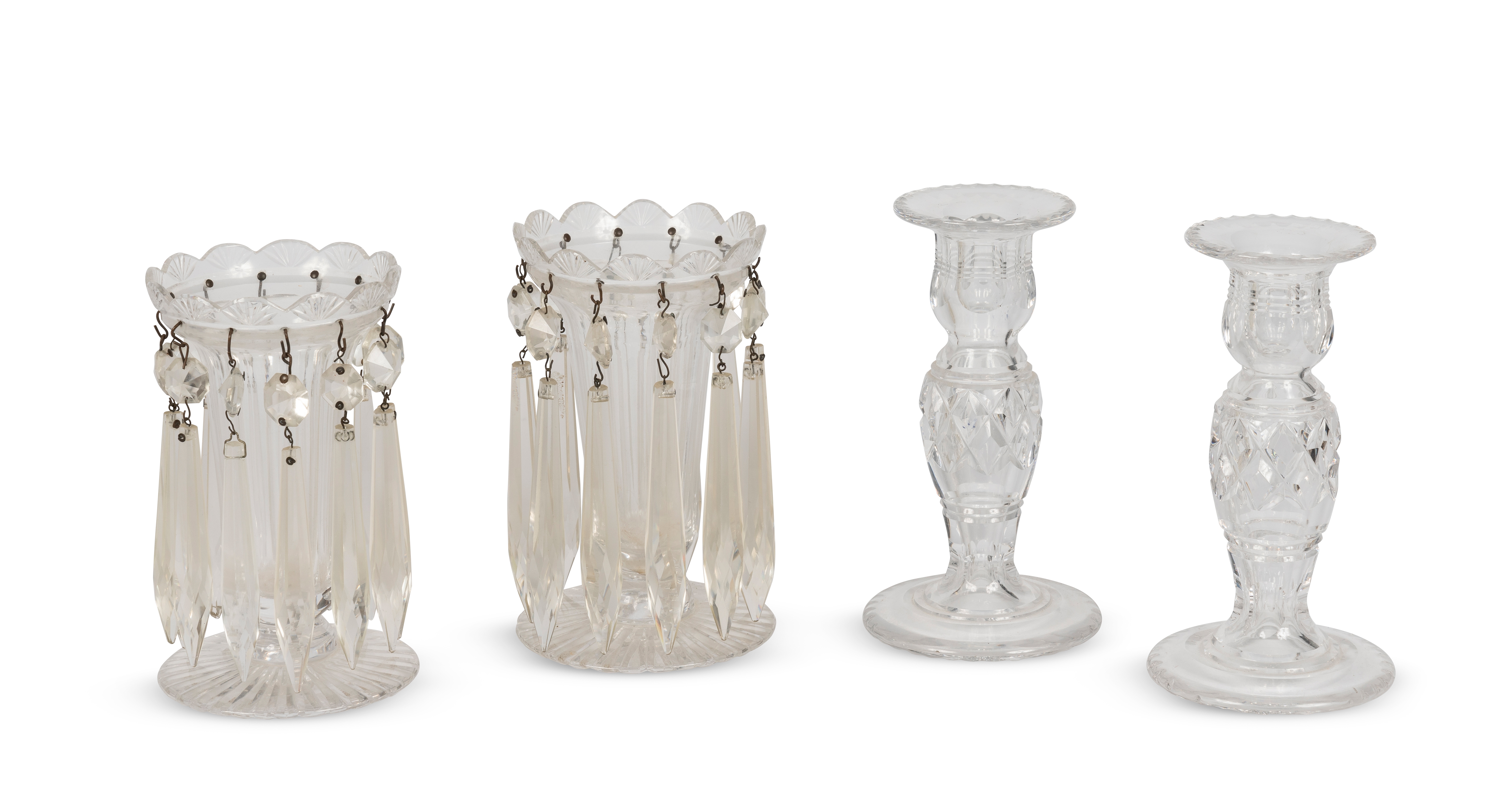 A pair of 19th century cut-glass candlesticks (4)