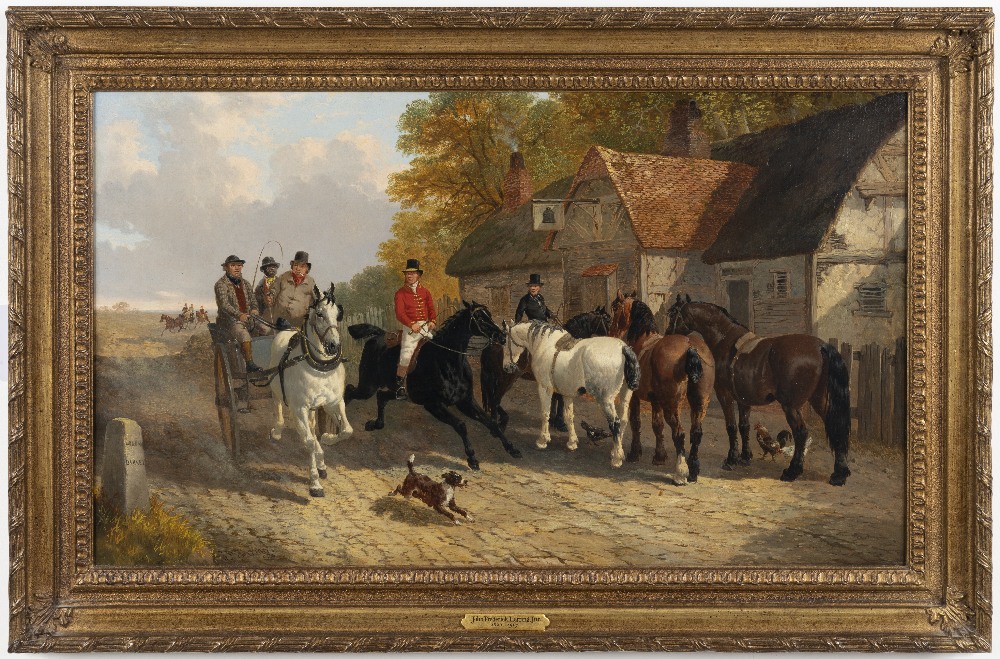 JOHN FREDERICK HERRING, JNR. (C.1820-1907) Going to Barnet Fair Horses and trap outside an inn - Image 2 of 2