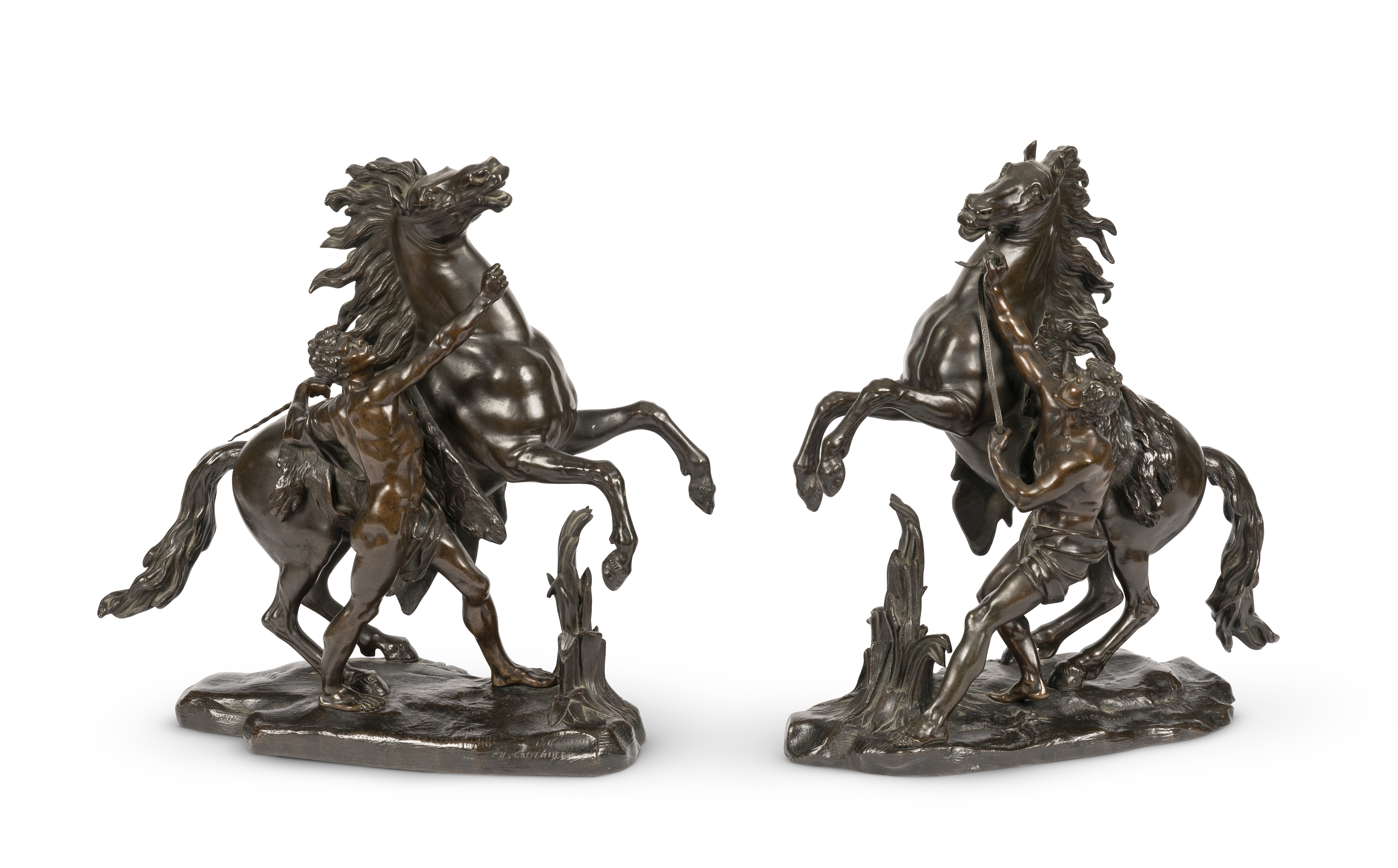 Charles Crozatier (1795-1855) After Guillaume Coustou, (1677-1746) A pair of bronze groups of The...