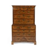 A George I walnut secretaire chest-on-chest